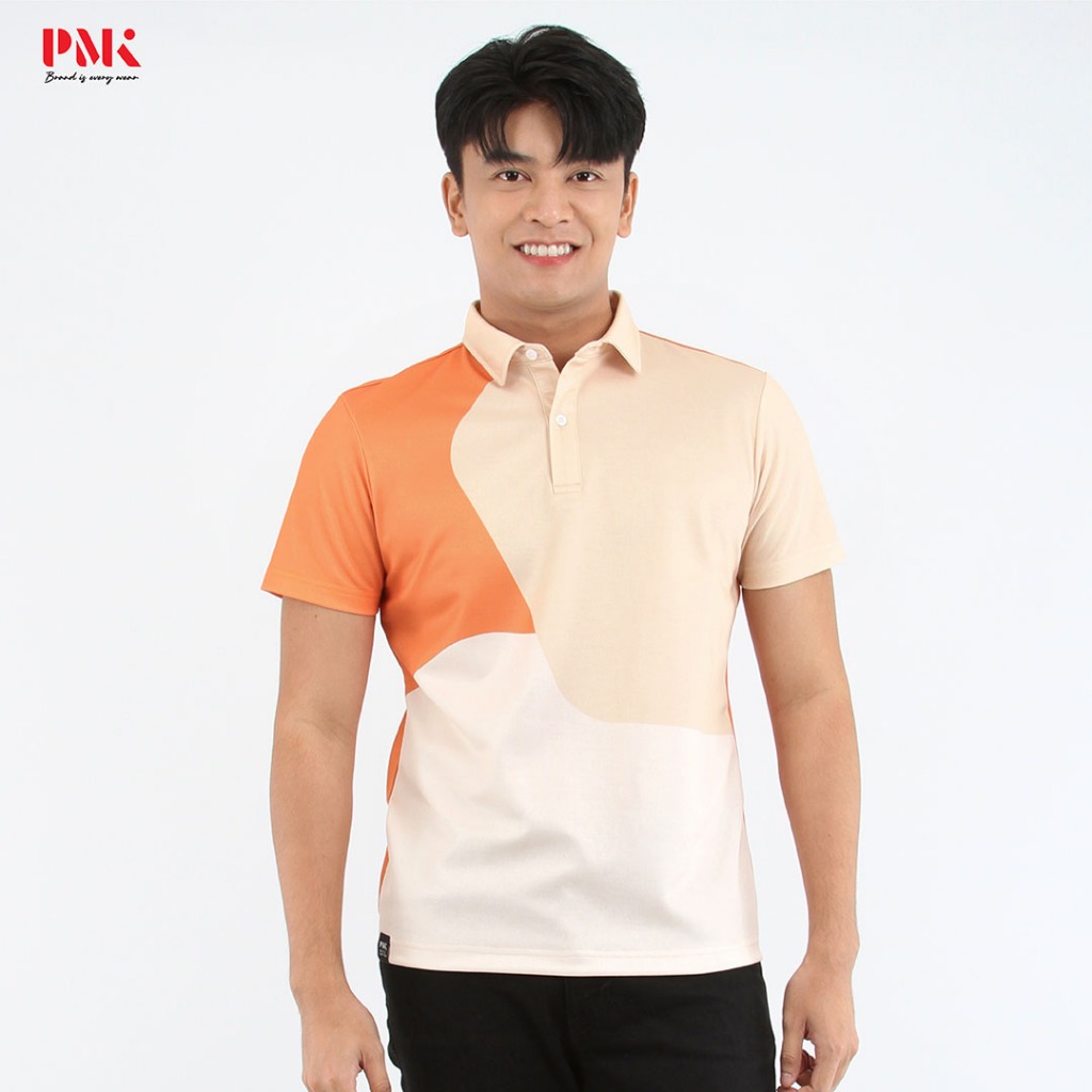 PMK Polomaker เสื้อโปโลพิมพ์ลาย Graphene Printed EPPS05 สีเบจ-ส้ม