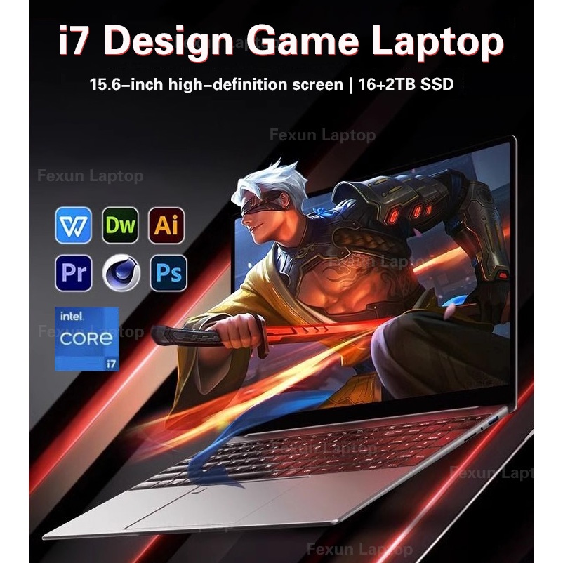 2026 โน้ตบุ๊ค  Intel Core i7 16G DDR4 RAM 2TB SSD กราฟิก HD การเล่นเกมแล็ปท็อป 15.6 นิ้ว IPS ลายนิ้วมือปลดล็อคหน้าจอมาตร