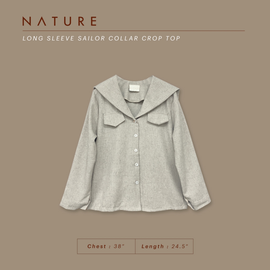 🤎ลด 𝟲𝟬.-พิมพ์ NTBCTT🤎nature.bkk - TPN1366 เสื้อคอปกกะลาสีแขนยาว Long sleeve sailor collar shirt