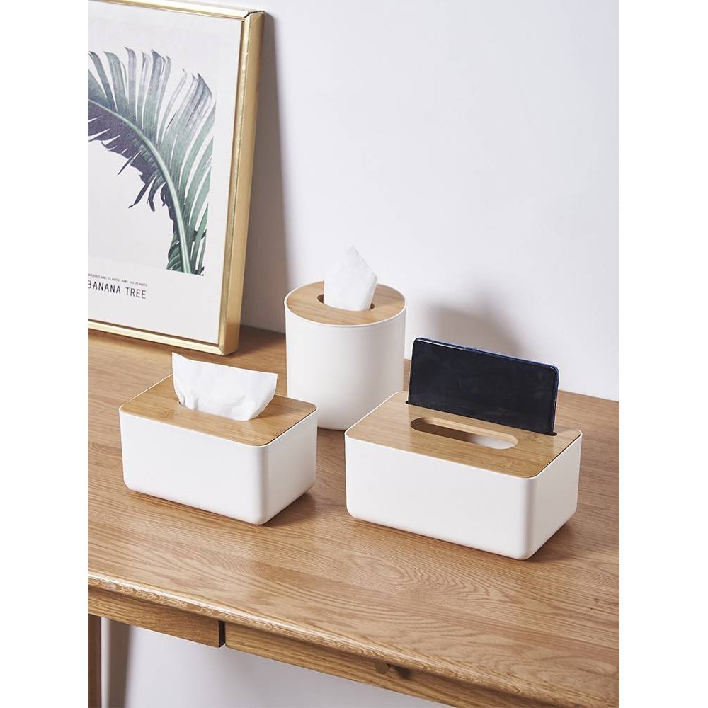 กล่องทิชชู่ กล่องใส่ทิชชู่ กล่องใส่กระดาษทิชชู่ สไตร์มินิมอล พร้อมฝาไม้ปิด ป้องกันฝ่น อุปกรณ์ตกแต่งบ้าน ฝาไม้ - รูปที่ 3