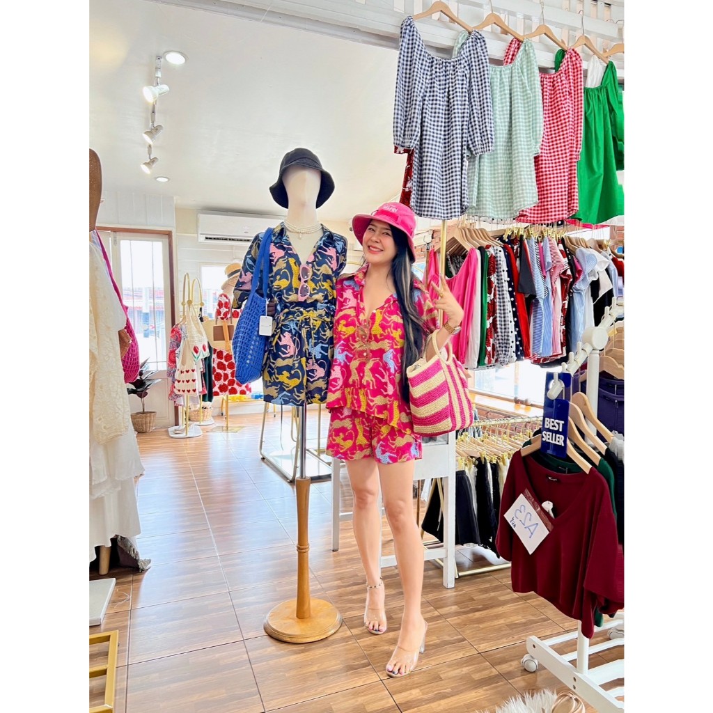 *10-460amc SETเชิ้ต+ขาสั้นลายเสือ 💖🌷 นิวอิน นิวใจ 🌷💖  เซตใหม่ ผ้าคอตต้อนอินเดีย พิมพ์ลายสุดชิค 🥰😍 อก