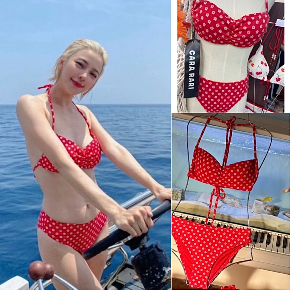 DAISY LOVE BIKINI บิกินี่สีแดงที่ถูกต้อง ขับผิวออร่า เทกเจอร์ผ้าลายดอกเดซี่ทั้งตัวน่ารัก