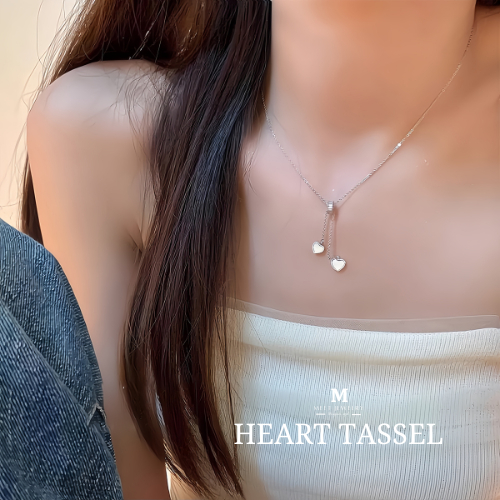 MEET💕พร้อมส่ง สร้อยเงิน Heart tassel เงินแท้925 พร้อมจี้รูปหัวใจสวยๆ แฟชั่นเกาหลี ไม่ลอกสี ไม่แพ้ผิว