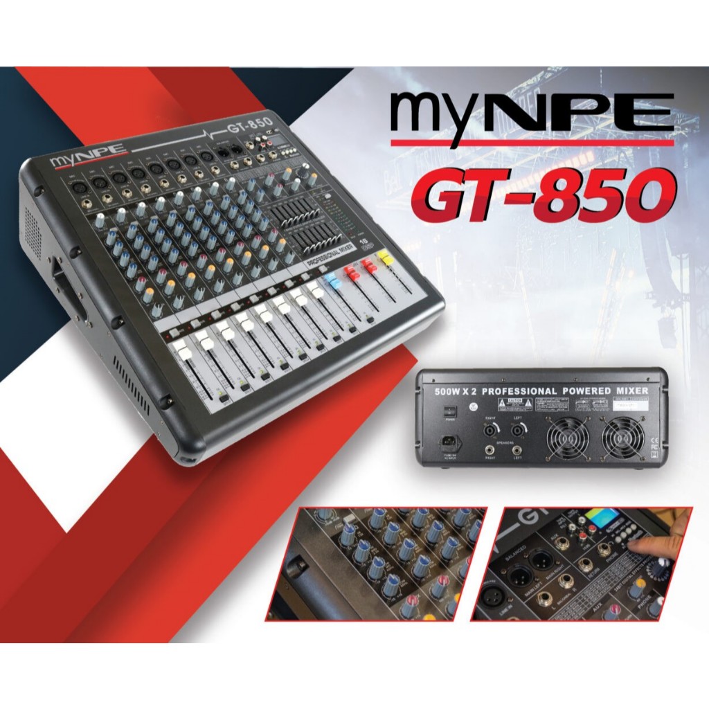 เพาเวอร์มิกซ์ myNPE รุ่น GT850 เพาเวอร์มิกเซอร์ 8 input แอมป์ขยายเสียง 500W GT-850 มิกเซอร์ POWERMIX เพาเวอร์มิกซ์ มิกซ์