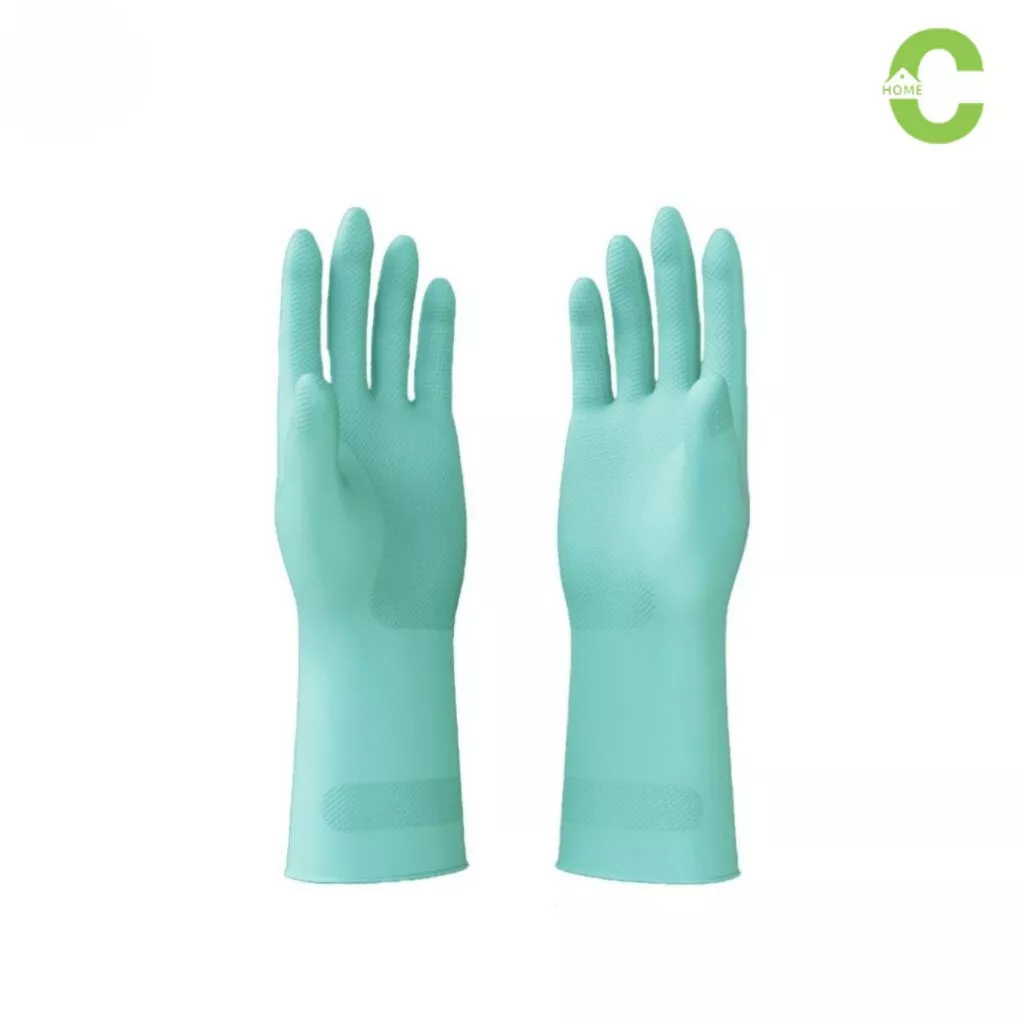 HOMEC ถุงมือยาง ถุงมือทำความสะอาด rubber gloves เหมาะสำหรับคนแพ้น้ำยาล้างจาน 1คู่ ปราศจากแป้ง