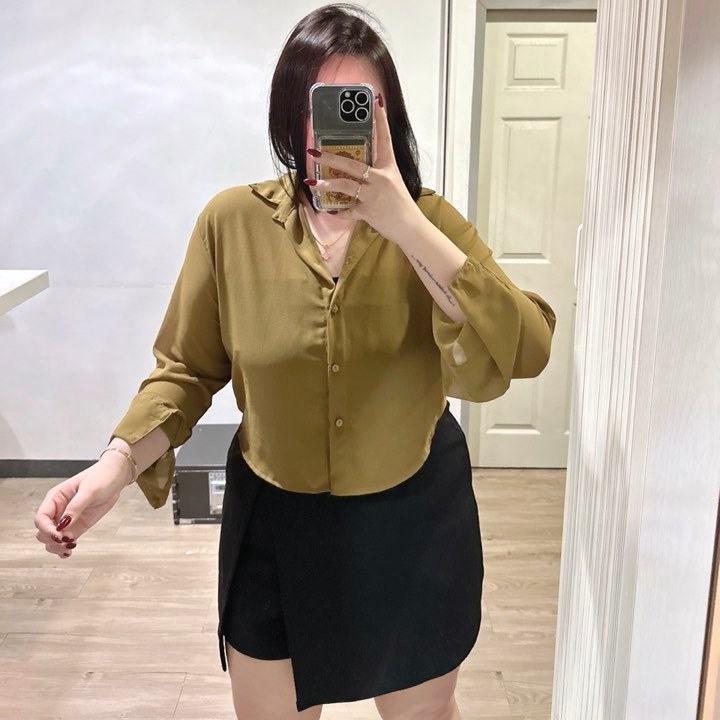 เสื้อเชิ้ตแขนยาวชีฟองสาวอวบ 38-50“ // U8