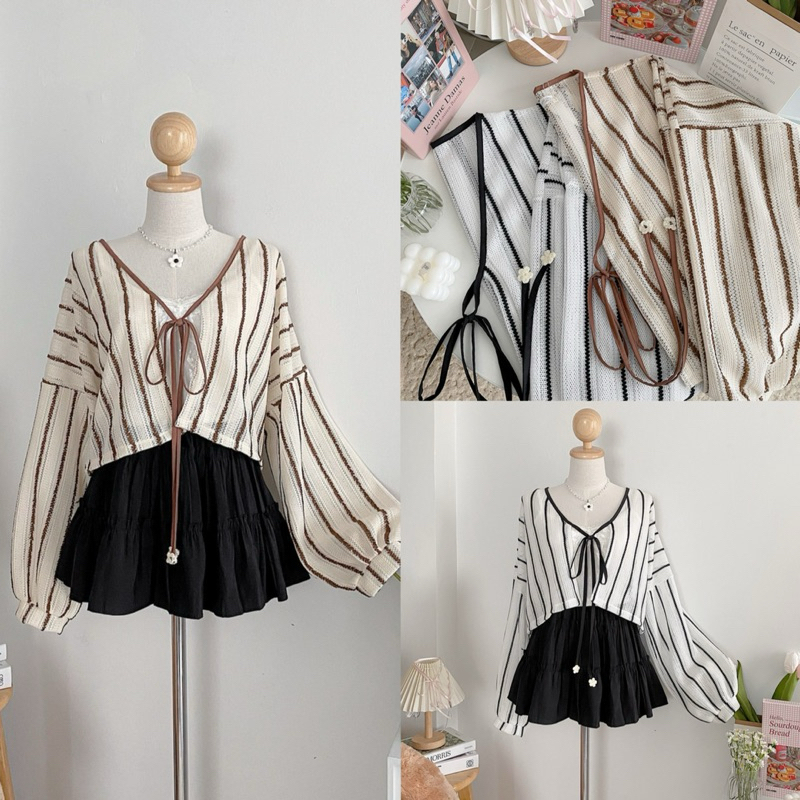 (พร้อมส่ง)คลุมแขนยาวงานถักลายตรง**PP setsetse