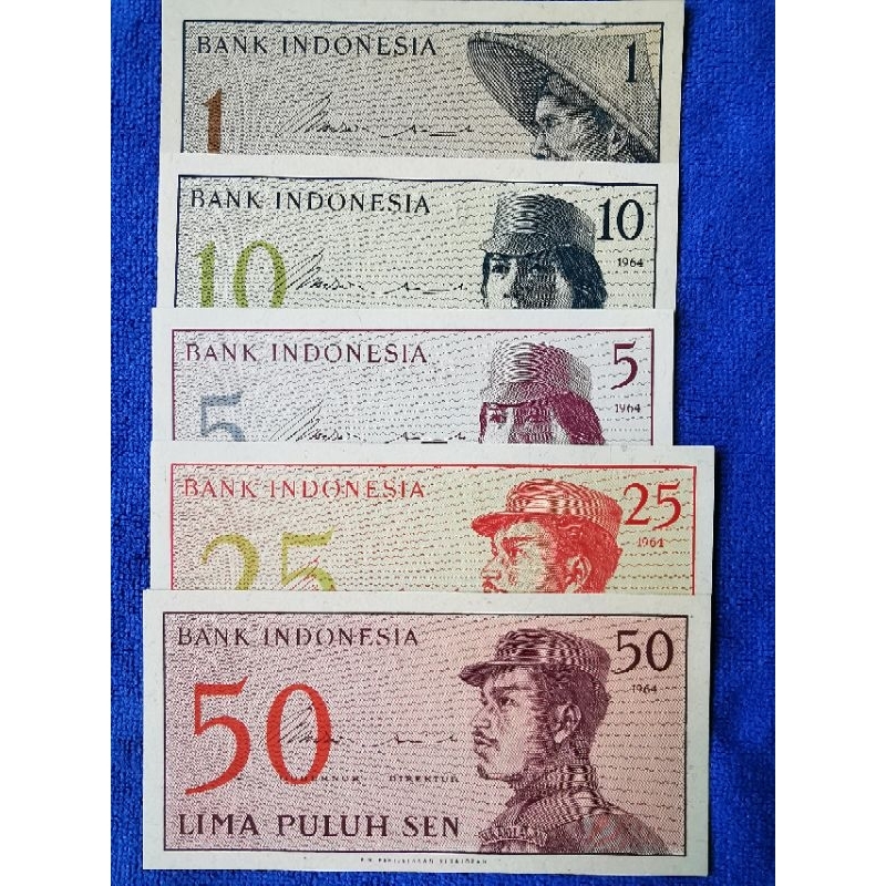 แบงก์​อินโดนีเซีย​ Indonesia, ชุด​รุ่นเก่า​ 5 ฉบับ, ​ไม่​ผ่าน​ใช้​ UNC, B1278T