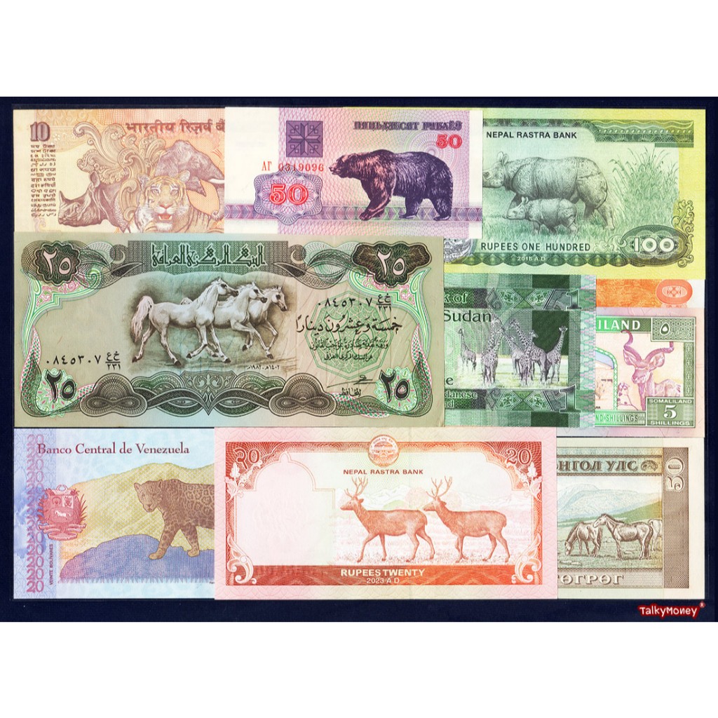 ธนบัตรจัดชุด สัตว์ป่า 10 ใบไม่ซ้ำ Animal Set Banknote (ชุด7) ANM-7 สภาพใหม่เอี่ยมไม่ผ่านการใช้งาน สีสวย แบงค์สะสม