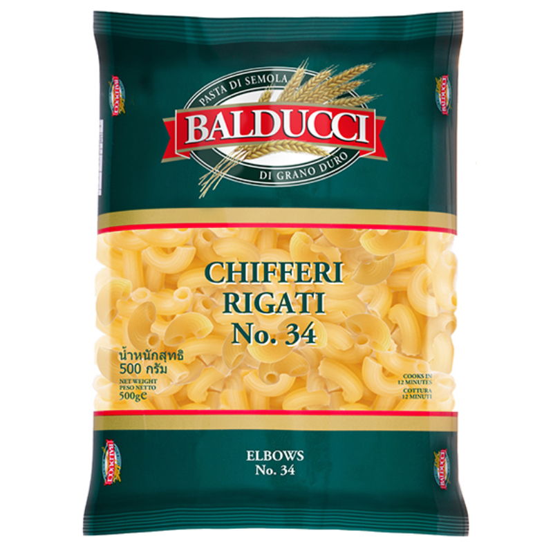 บัลดุชชี่ เส้นพาสต้า ข้องอ เบอร์ 34 500 กรัม - Chifferi Regati Elbow Pasta No.34 Balducci brand