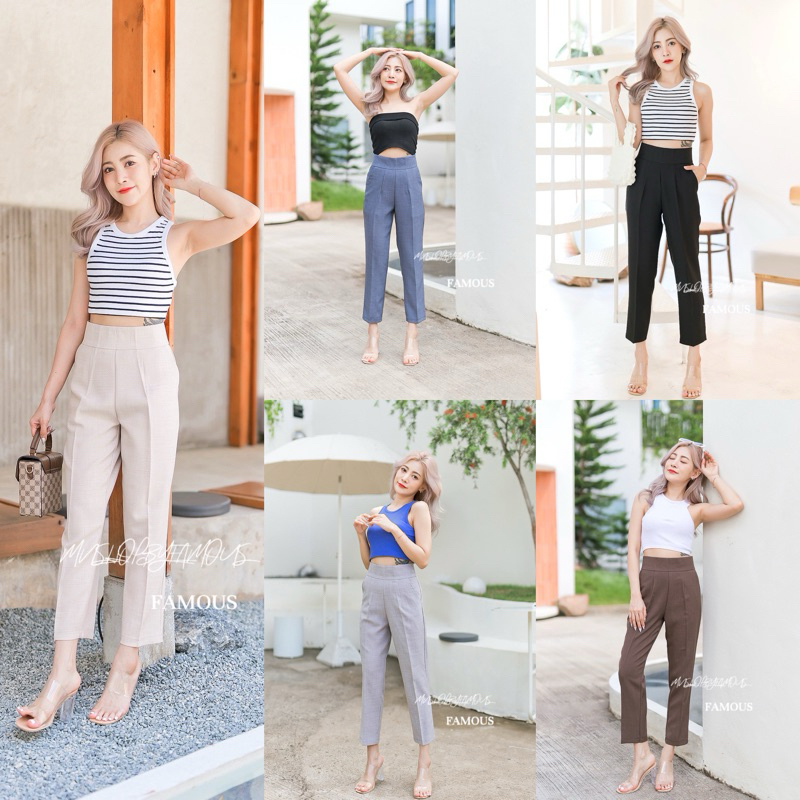 🍒สโนว์สลาฟ7ส่วนซิปหลัง🍒กางเกงผ้าสโนวสลาฟ้า-เอวสูง-7ส่วนซิปหลัง-🌼S25-34🏷️งานป้ายFAMOUS 📦พร้อมส่ง💫