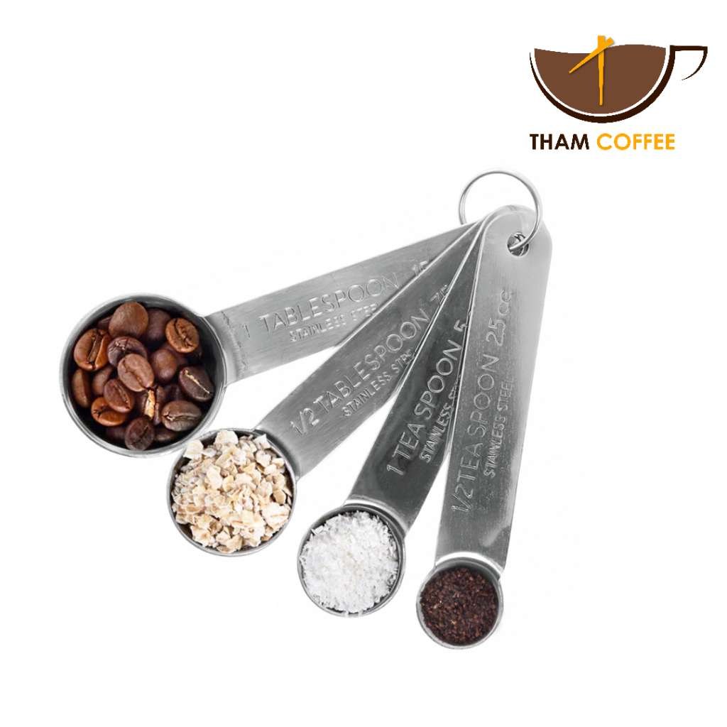 ชุดช้อนตวงสแตนเลส 4ชิ้น ตวงของแห้ง ตวงกาแฟ Tham coffee