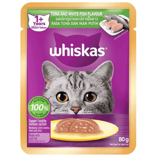 (แบบซอง) วิสกัส อาหารแมว Whiskas แบบซอง 80 กรัม. 12รสชาติ สำหรับแมวโตและลูกแมว รับประกันสินค้าใหม่