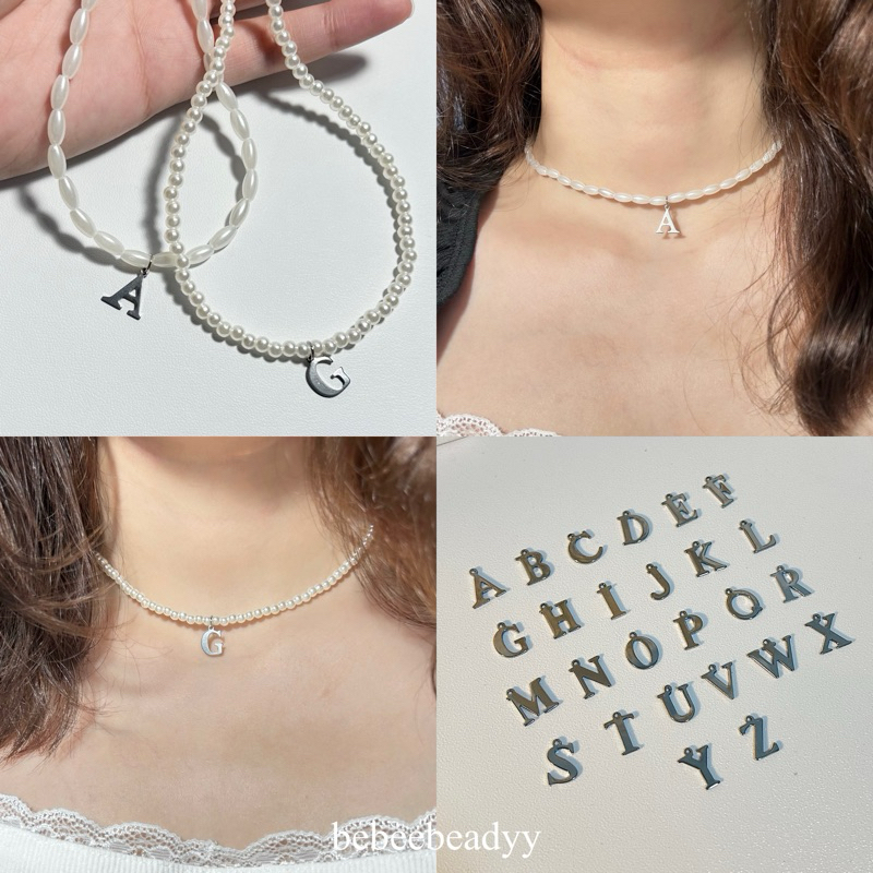 สร้อยคอมุก พร้อมจี้ตัวอักษร A-Z 𓈒 ✿🍨 | สร้อยมุก