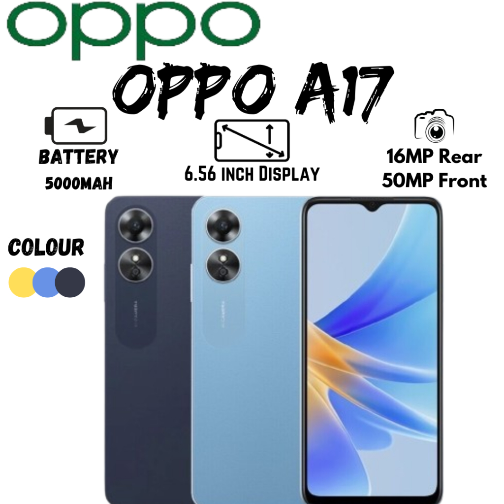 [มีในสต็อก] โทรศัพท์มือถือOppo Oppo A17 (6G+128G) 6.56 นิ้ว แบต 5000mAh ประกันร้าน 5 ปี