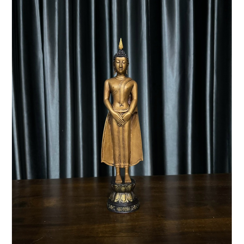 พระพุทธรูป ปางถวายเนตร พระประจำวันอาทิตย์ สีทองเหลืองโบราณ งานลิขสิทธิ์ หน้าตัก 5“นิ้ว พระวันเกิด