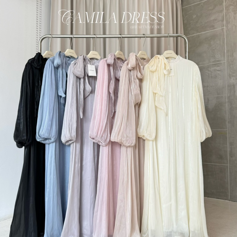 (C03) Heartmade - Camila Dress 🦋 เดรสผ้าชิมเมอร์วิ้งค์ ซับในยาว พร้อมผ้าคลุมเข้าเซ็ต
