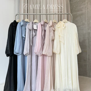 (C03) Heartmade - Camila Dress 🦋 เดรสผ้าชิมเมอร์วิ้งค์ ซับในยาว พร้อมผ้าคลุมเข้าเซ็ต