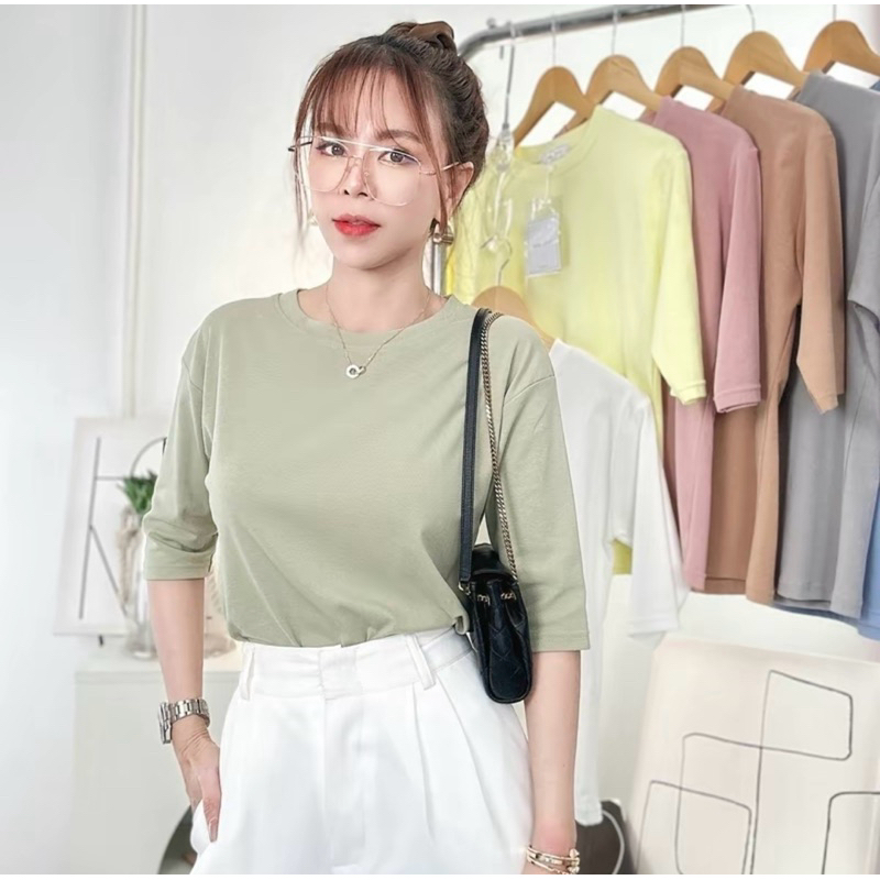 037 Deezyy พร้อมส่ง* เสื้อยืดยูนิ คอกรมแขน 3ส่วนเนื้อยืดนุ่มละมุนผิวไม่ย้วย