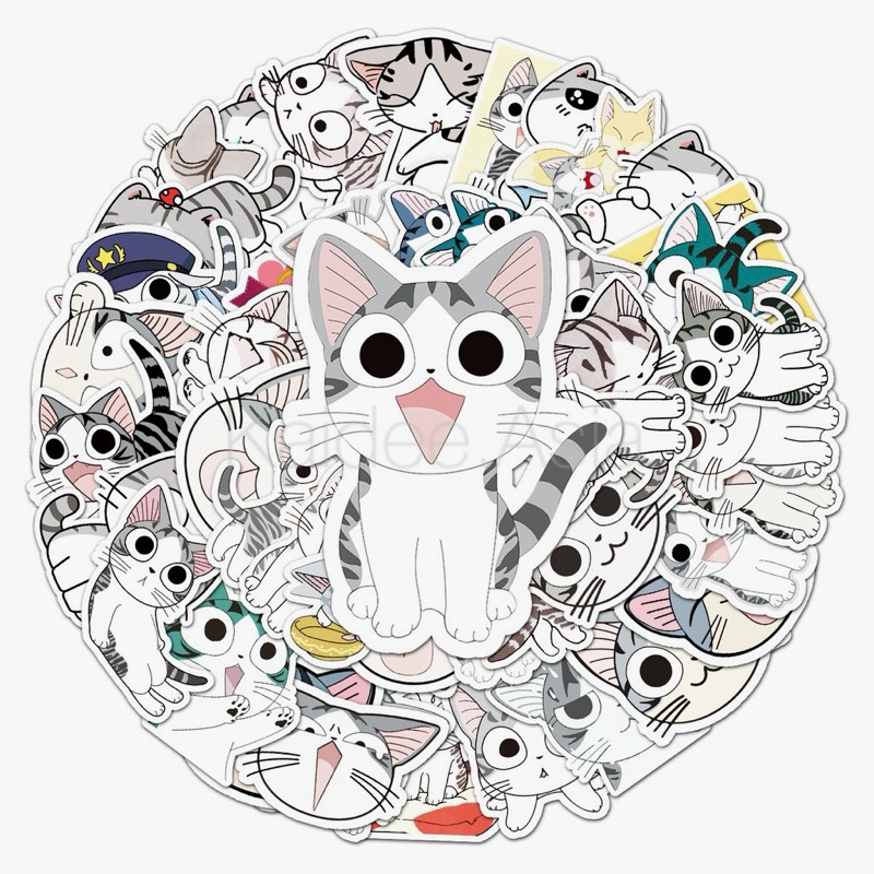 ขายดี Sticker S16 สติกเกอร์ ลายแมวการ์ตูนน่ารัก กันน้ำ สำหรับตกแต่ง งาน DIY จำนวน 50 ชิ้น