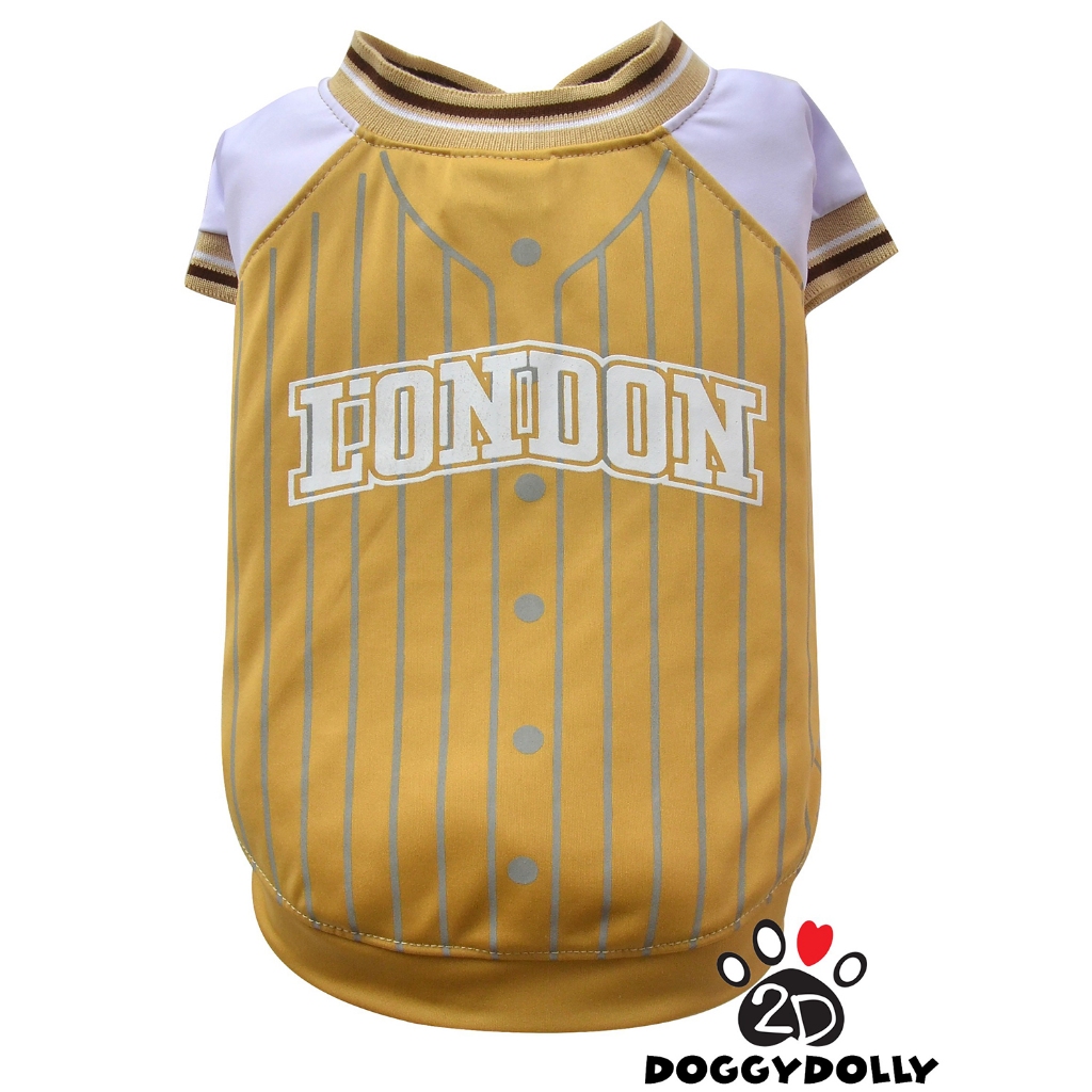 Petcloths -Doggydolly  เสื้อผ้าแฟชั่น  สัตว์เลี้ยง  หมาแมว ผ้ากีฬา สีเหลือง สกรีนลาย LONDON  คอกลม ขนาดไซส์ 1-9โล T845