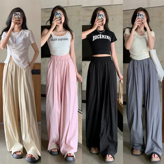 กางเกงเอวสูงผู้หญิง กางเกงลำลอง ทรงหลวม ใส่สบายไม่อับชื้น