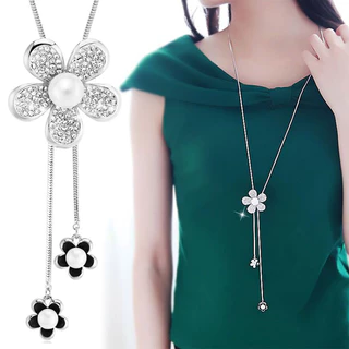 สินค้ามีคุณภาพ สร้อยคอโซ่ยาว เรียบง่าย จี้ดอกไม้ ของขวัญสําหรับผู้หญิง เครื่องประดับ