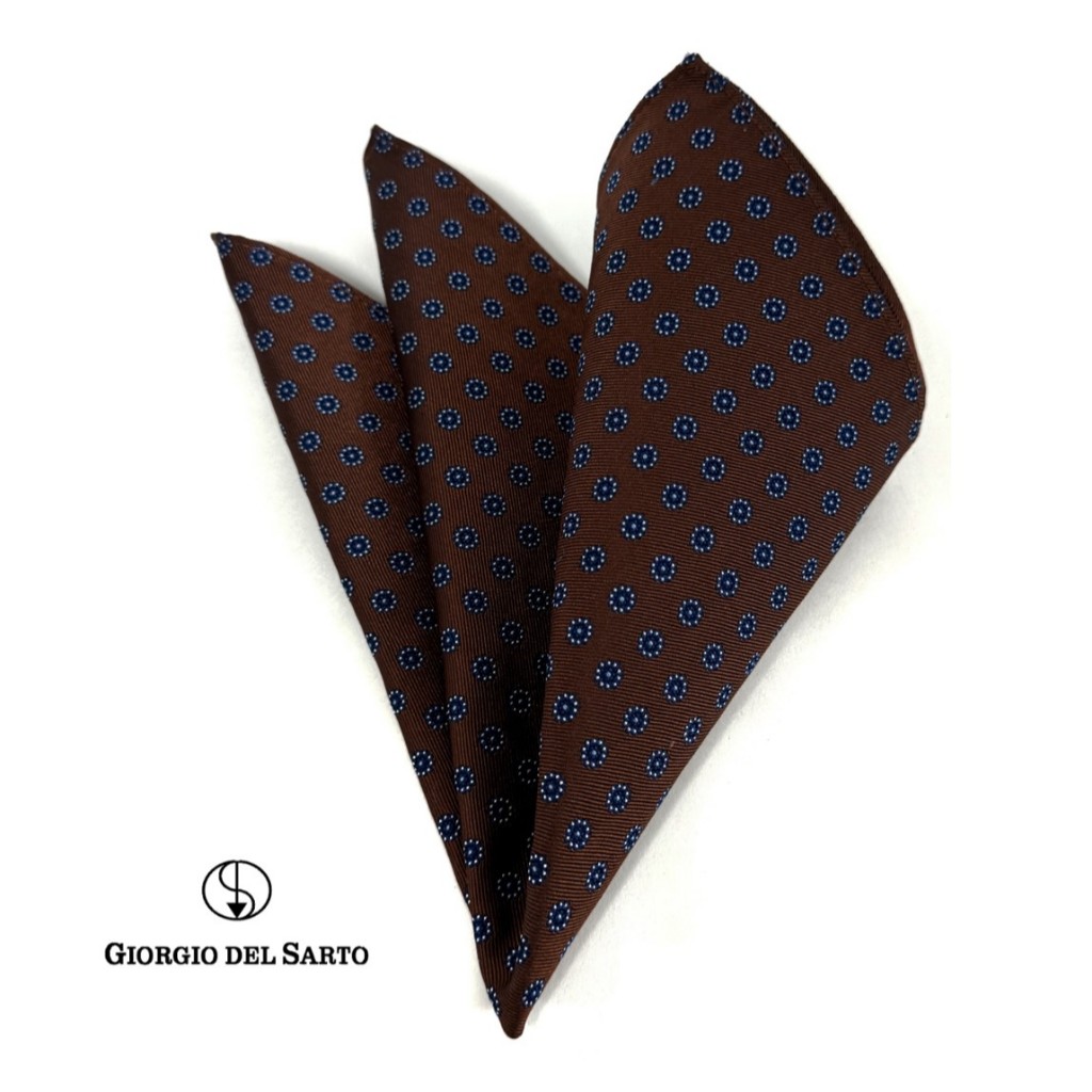 GIORGIO DEL SARTO Silk Brown Pocket Square ผ้าเสียบสูทไหมสีน้ำตาล 100%Silk