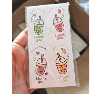( LP ) สติกเกอร์ THANK YOU ลายชานมไข่มุก สติกเกอร์ปิดผนึก ขนาด 3x6 ซ.ม ( 100 ดวง/แพค )