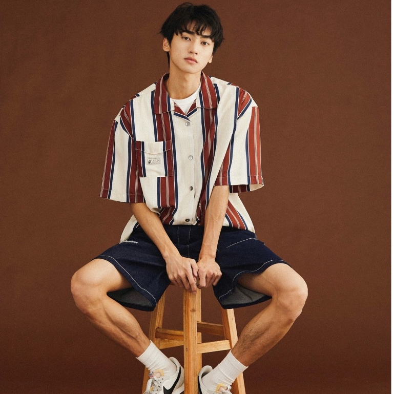 เสื้อเชิ้ตแขนสั้นลายทาง ระบายอากาศได้ดี สไตล์เกาหลี พร้อมส่ง
