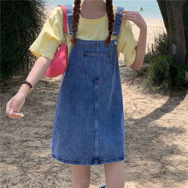 พร้อมส่ง เอี๊ยมกระโปรง เอี๊ยมยีนส์  ทรงขากว้างใส่น่ารัก สไตล์เกาหลี #030002