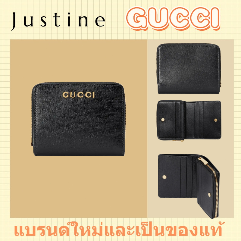 กระเป๋าสตางค์ขนาดเล็ก GUCCI พร้อมโลโก้ Gucci ที่เขียนด้วยลายมือ ของใหม่และเป็นของแท้