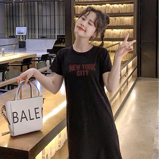 Know youกระโปรงยาว, เสื้อยืดแฟชั่น, ผู้หญิงเกาหลี, คอกลม, แขนสั้น, ผ้าไหม, กระโปรง, เสื้อยืดแฟชั่น