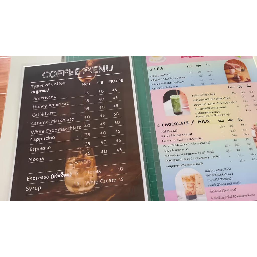 รับปริ้นท์ เมนู บัตร รูป เคลือบแข็ง เคลือบพลาสติก เคลือบัตร  ขนาด A3 A4 A5