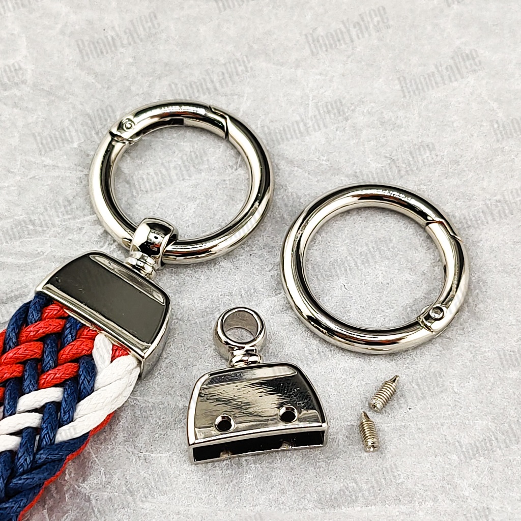 ตัวเก็บปลายเชือก สำหรับทำ ห่วงพวงกุญแจ พร้อมห่วง ก้นแบน ใส่สาย 20 มิล