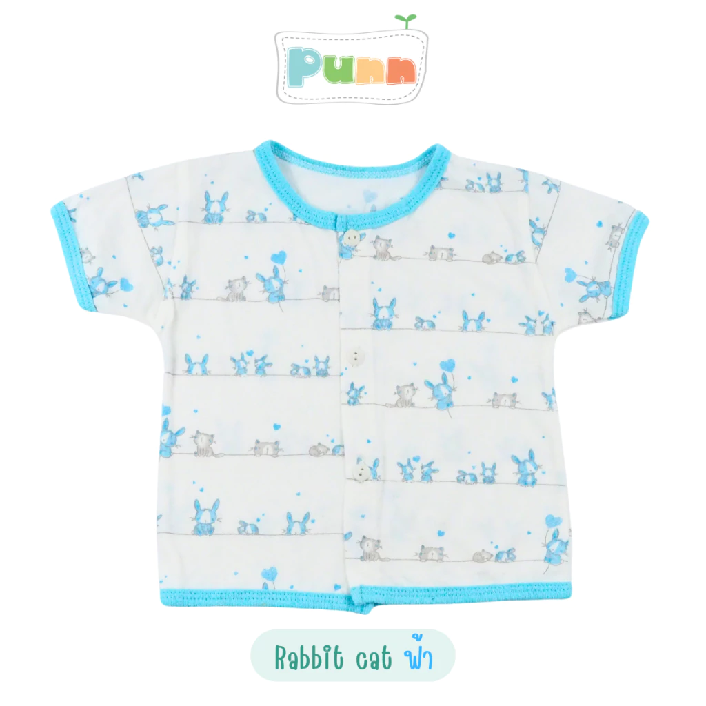 Natty punn เสื้อเดี่ยวผ้ายืดแขนสั้นแบบกระดุม พิมพ์ลายกระจาย 0-3 เดือน แพค 1 ตัว