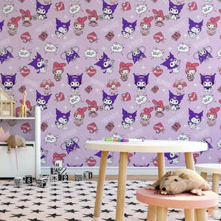 วอลเปเปอร์ติดผนัง Kuromi PVC กาวในตัว กันน้ำ ติดเองได้ กว้าง 45 ซม. Wallpaper Sticker