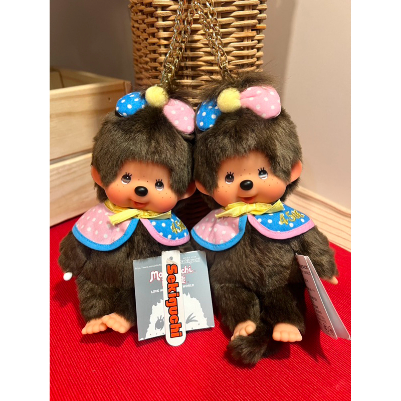 พวงกุญแจ Monchichi โบว์ชมพูฟ้า ตัวใหญ่น๊าา