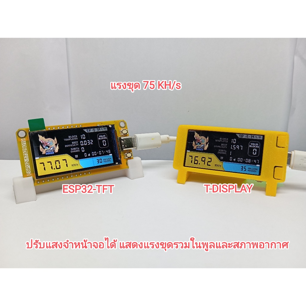 [แรงขุด 75 KH/s] Nerd Miner เครื่องขุด Solo BTC Lottery esp32-tft/t-display-s3