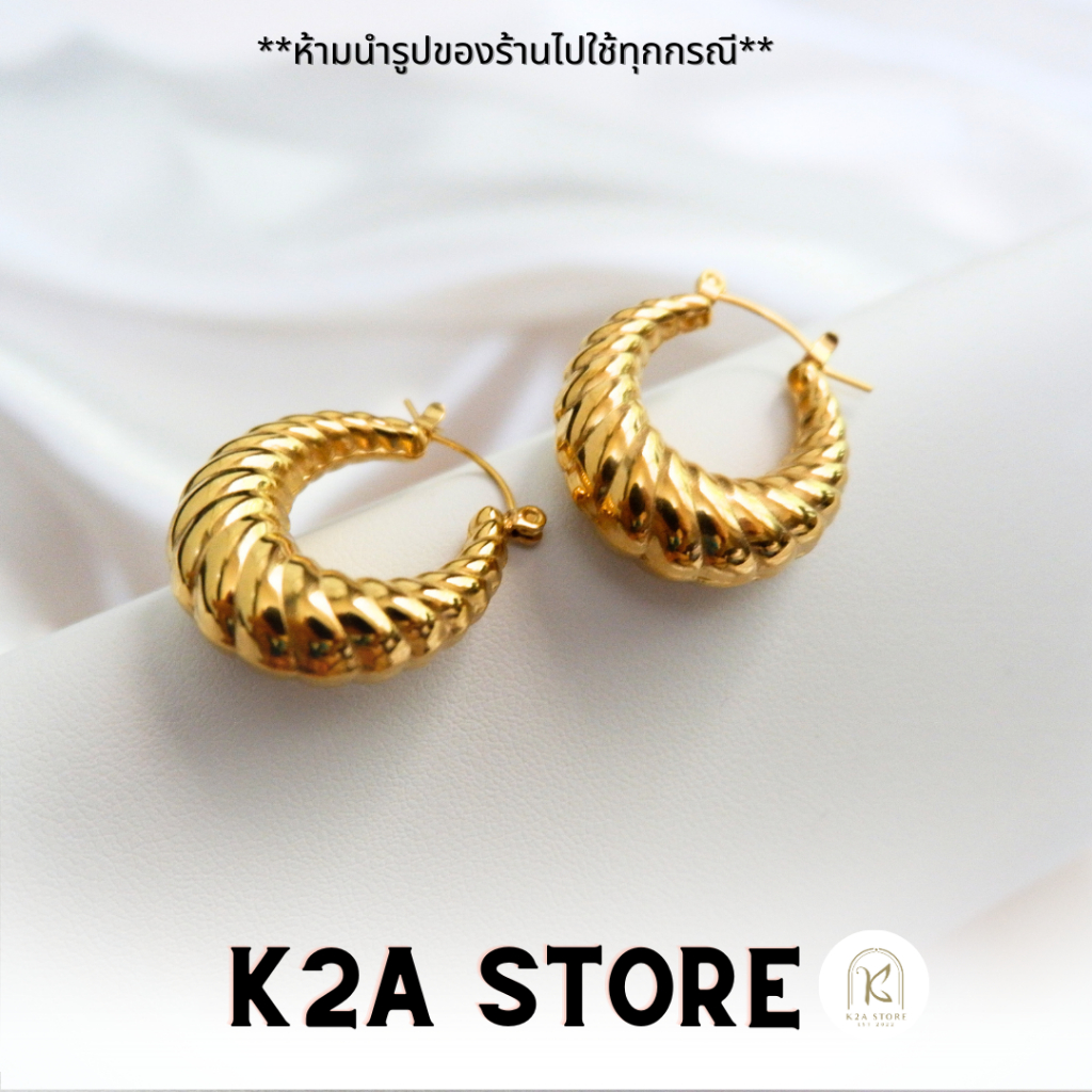 K2A ต่างหูสแตนเลส 18k สีทอง เครื่องประดับคลาสสิค ต่างหูห่วง Croissant Hoop