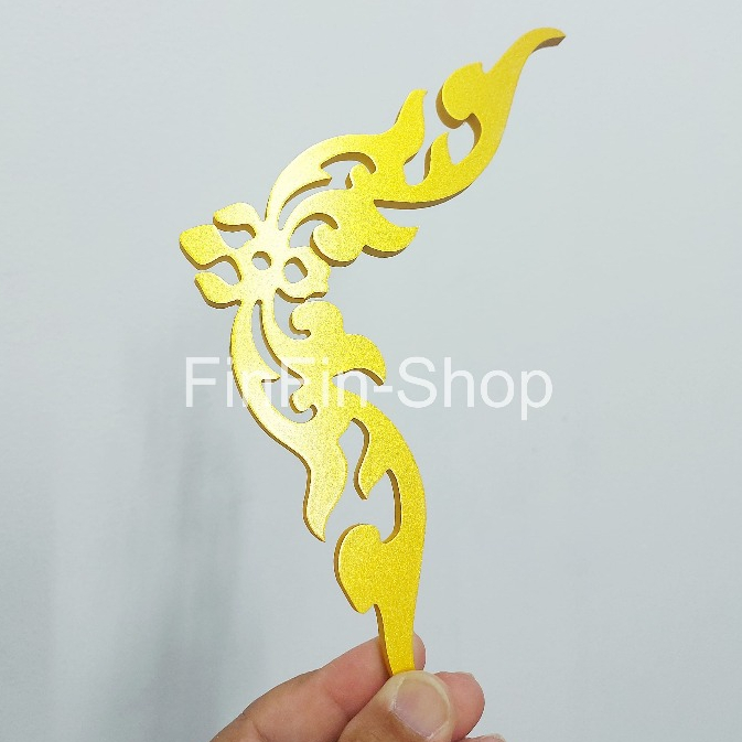มุมฉลุพลาสวูดสีทอง 1 คู่ (2 ชิ้น) ตกแต่งเฟอร์นิเจอร์ หิ้งพระ ขนาด 10-15 cm หนา 6 mm