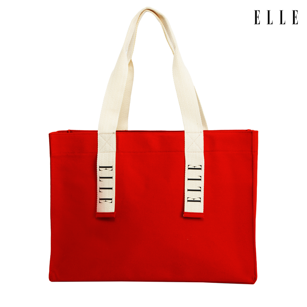 ELLE  กระเป๋าช้อปปิ้งผ้าแคนวาส รุ่นใหม่ มีแป๊ปแม่เหล็ก มีช่องแบ่งของ (H8H007)