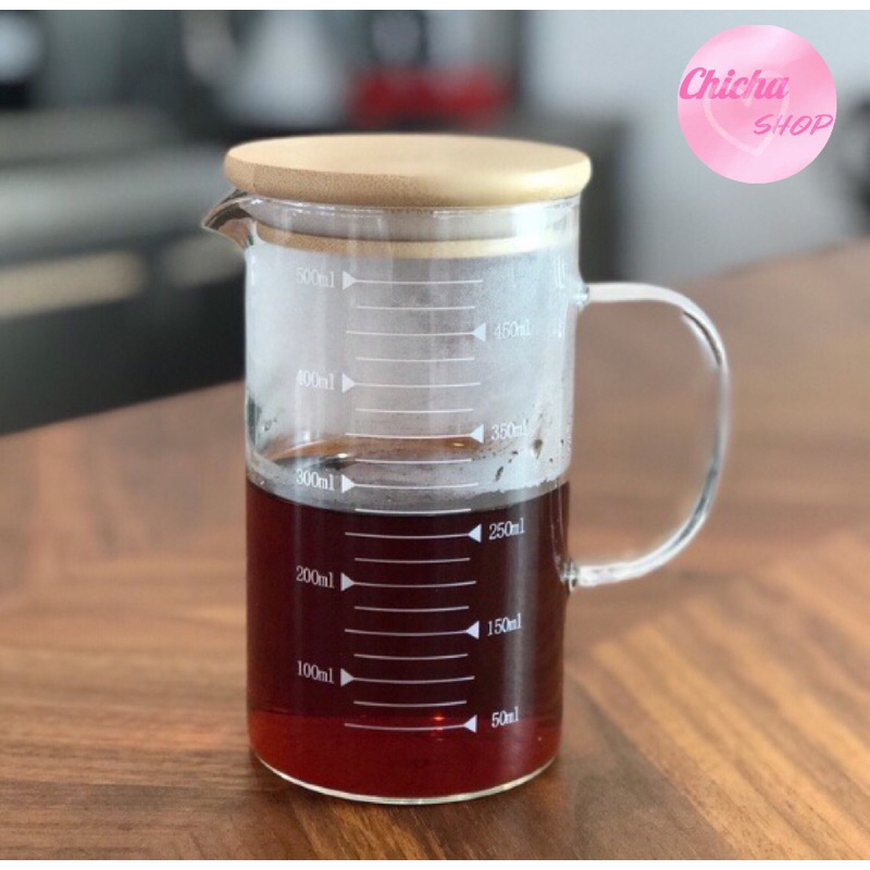 เหยือกแก้วฝาไม้ แก้วตวง ถ้วยตวง มีสเกว สูญญากาศ วัดปริมาณ 500 ml