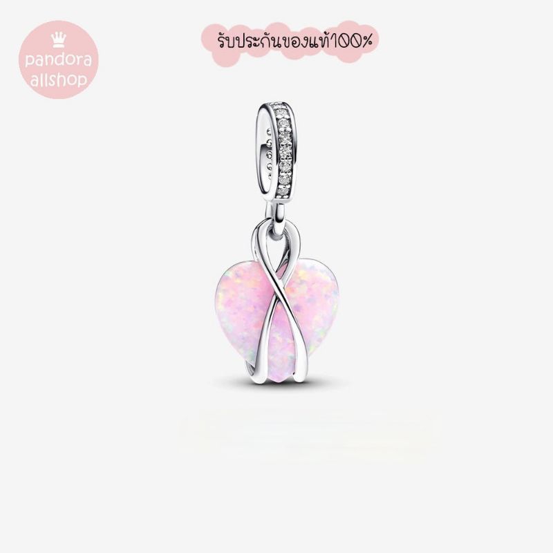 (ของแท้100%) Pandora silver opal charm ติ้งหัวใจโอปอล์ (barbie)