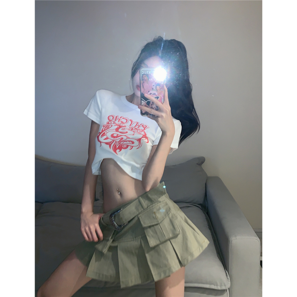 MC168 เสื้อครอปสั้น เสื้อยืดผู้หญิง T-shirt เสื้อ y2k ส่งตรงเวลา - รูปที่ 2