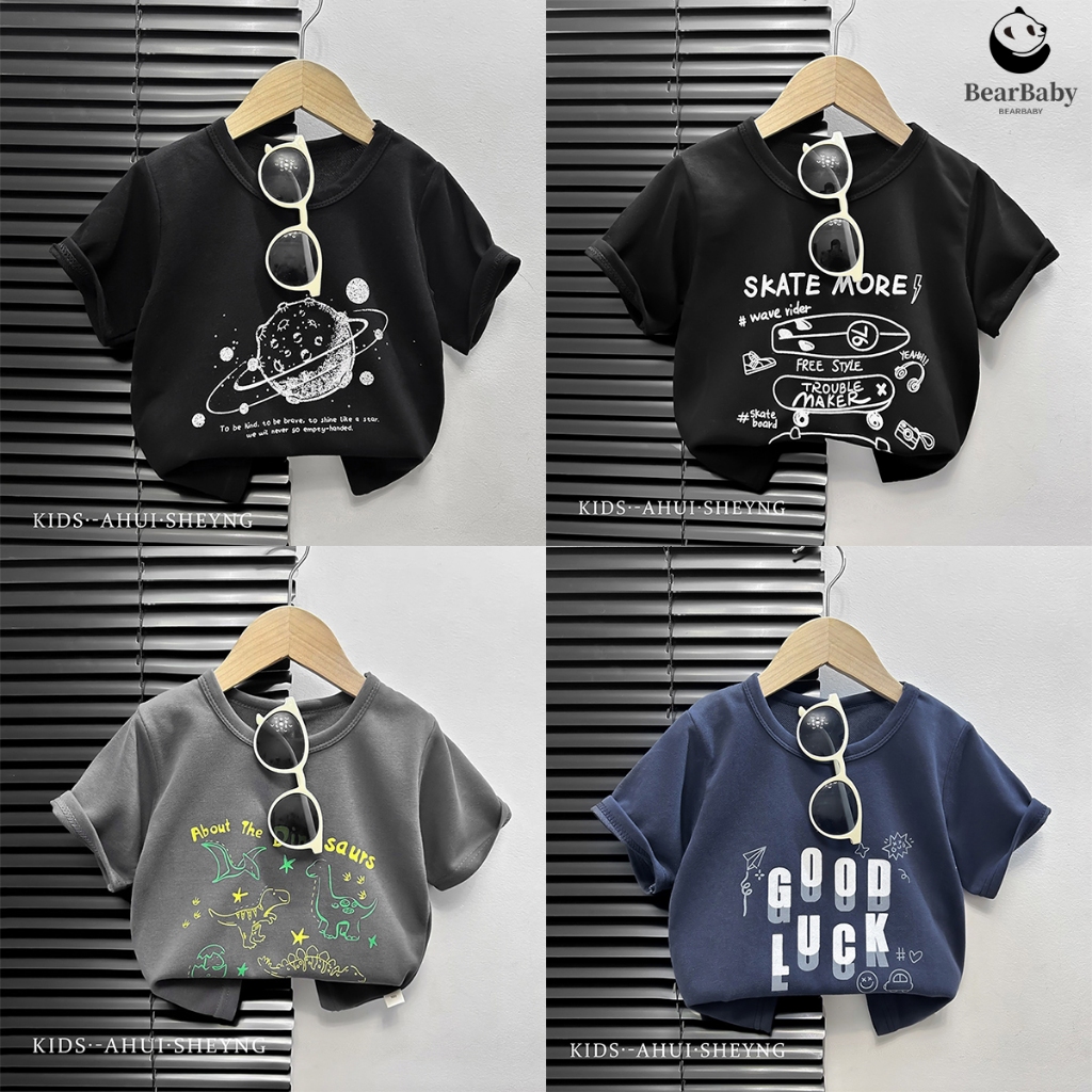 เสื้อยืดลำลอง เเขนสั้น คอกลม ลายการ์ตูน ทรงหลวม สไตล์เกาหลี ใส่ได้ทั้งเด็กชายเด็กหญิง ไซส์80-120
