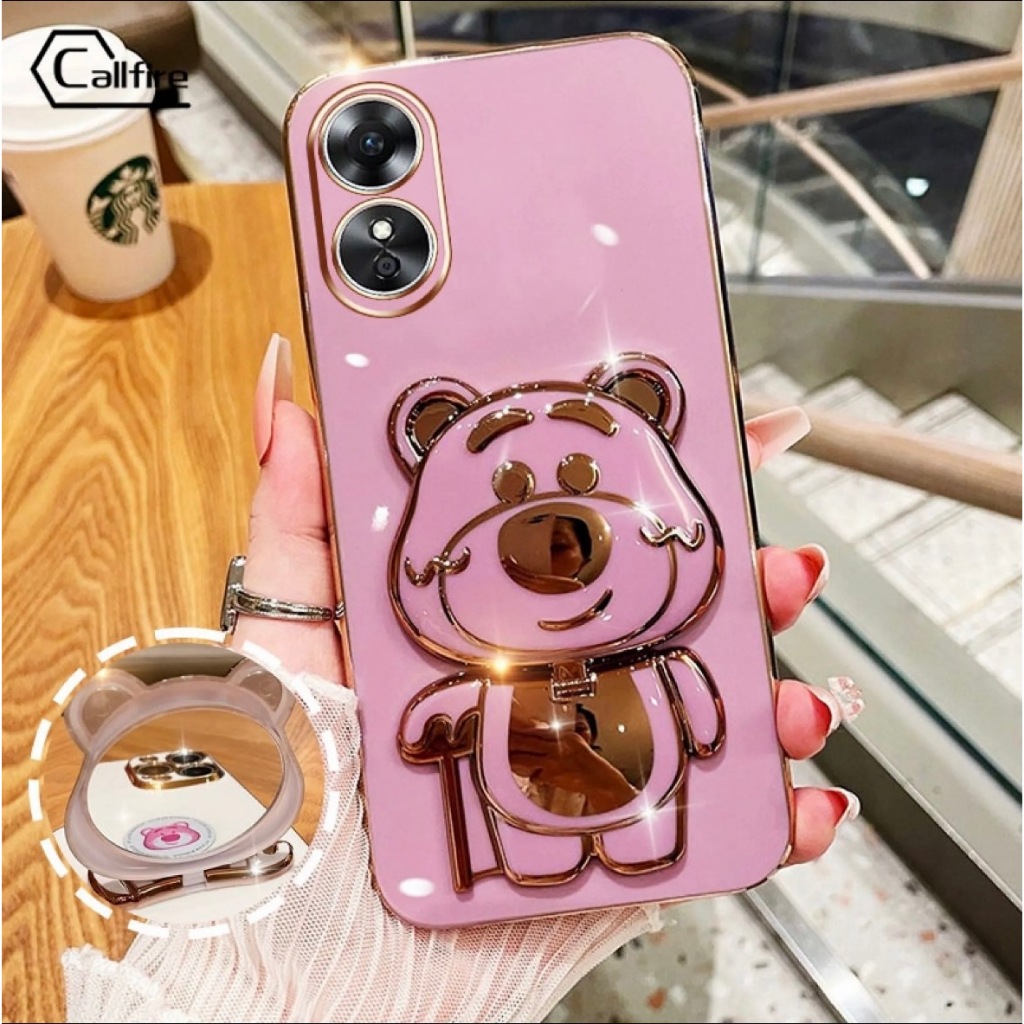 ปลอกโทรศัพท์ สำหรับ OPPO A60 หมีล็อตโซ่ กระจก ตั้งได้ เคสโทรศัพท์