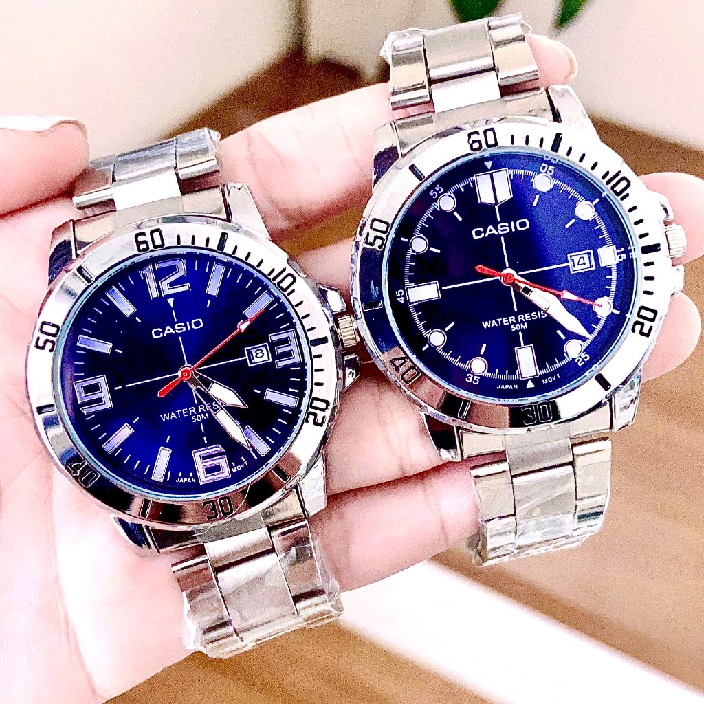 นาฬิกา ผู้ชาย Casio สายเเสตนเลส  มีวันทีใช้งานได้จิง  มีหลายสีหลายเเบบ ตั้งเวลาให้ฟรีกล่องกระดาษ