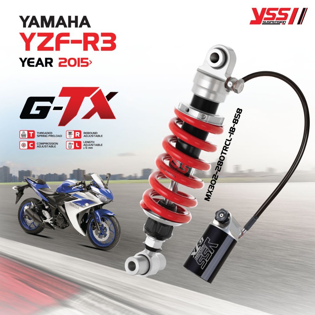 โช๊ค YSS แท้  G-TX ใหม่ รุ่น YAMAHA YZF R25 ปี 2014 ขึ้นไป / YZF R3 ปี 2015 ขึ้นไป / MT-03 ปี 2016 ข