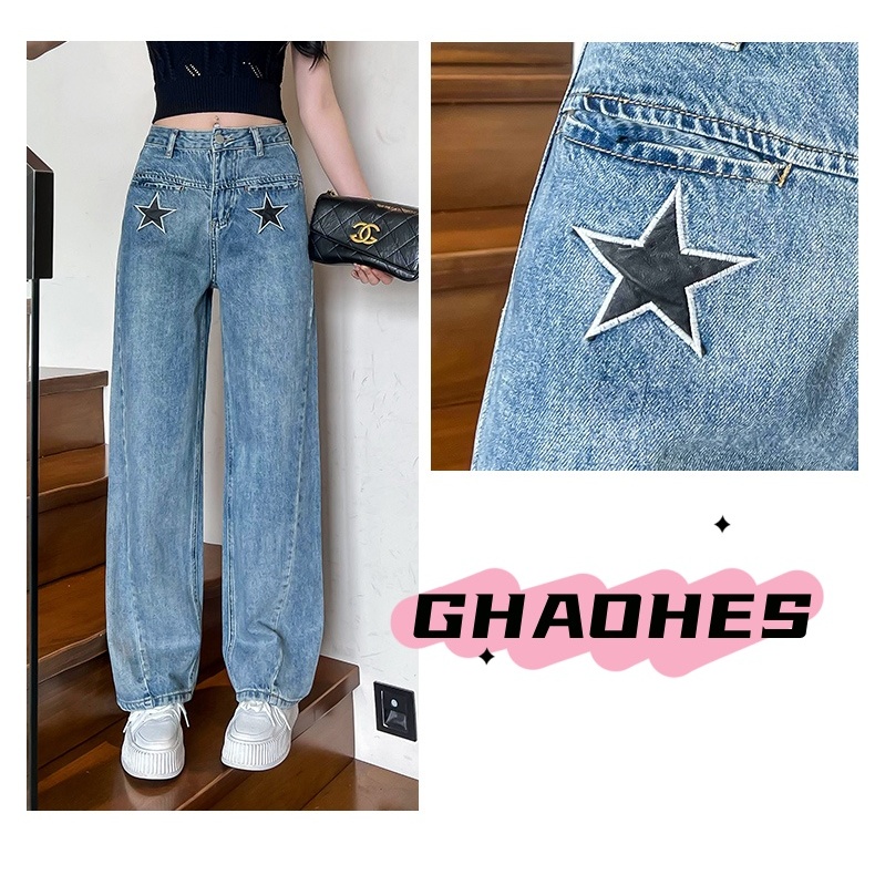 GHAOHES กางเกงยีนส์ผญ วินเทจ เอวสูง ทรงสวย พร้อมส่งค่ะ